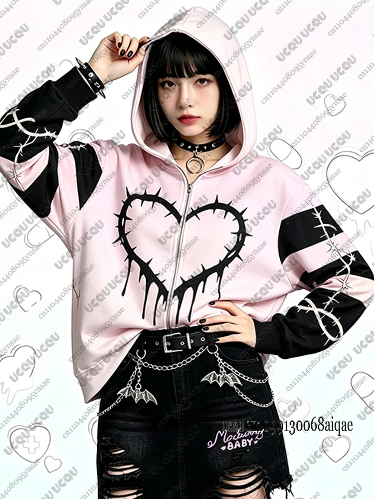 2026 Herbst Winter Gothic Kawaii Halloween Hoodies für Damen, modische dunkle Reißverschluss-Hoodies, Outdoor-Mäntel, Kawaii Hoodies für Mädchen – Detail 8