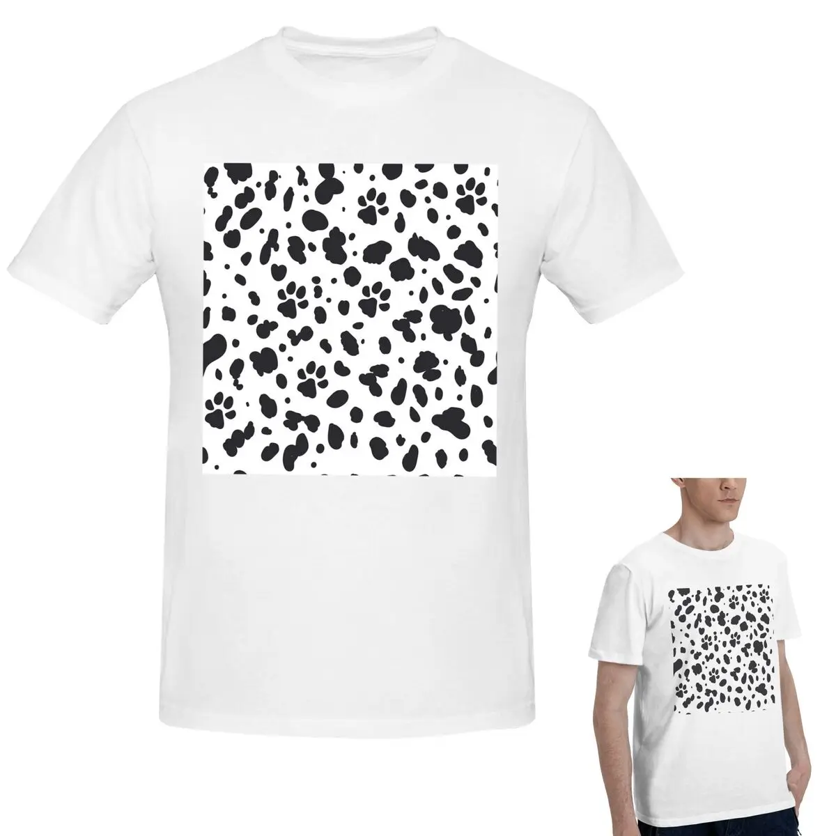 

Футболка с принтом далматинских пятен и лап, мужская забавная футболка большого размера, мужские летние рубашки с круглым вырезом, топы S-6XL