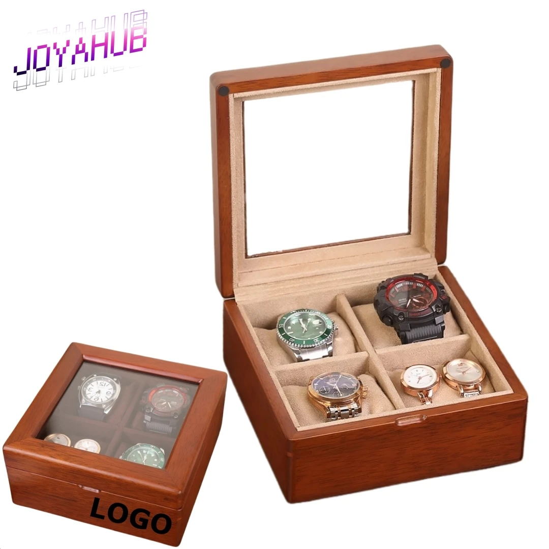 

Customized LOGO Solid Wood Watch Box Four Slot Collection Panoramic Skylight Mechanical Watch Gift Convenient Exquisite Case OEM