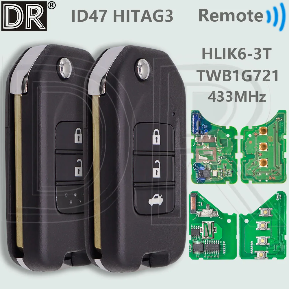 DR OEM TWB1G721 A AFM HLIK6-3T G ID47 Chip 433MHz Car Remote Key For Honda Accord Civic City CRV Vezel HR-V FRV Jazz XR-V