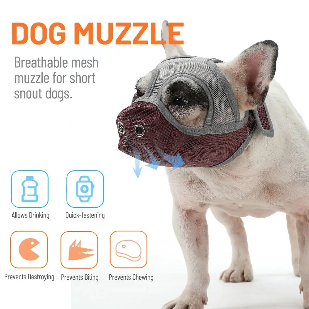 Pet Dog Muzzle Breathable Short Snout Anti Barking Biting Chewing French Bulldog Flat-Faced Aggressive Dog Face Mesh Adjustable