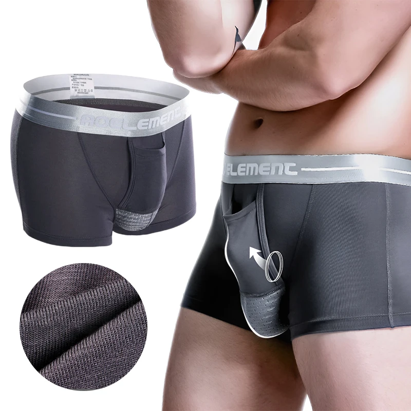 

Man Ice Silk Bullet Separation Pouch Underpants Men Underwear Modal Boxer Shorts Homme Antibacterial Magnetic Panties Male Cueca