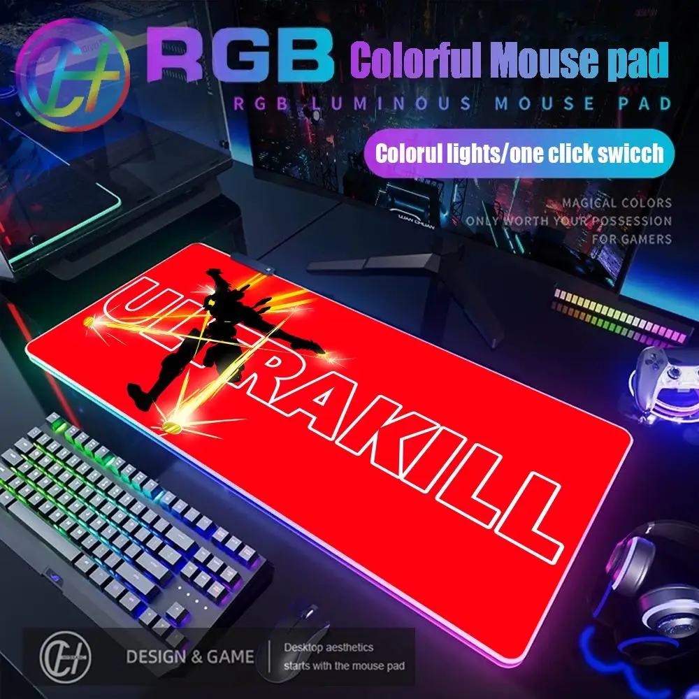 

RGB Mouse pad ULTRAKILL shooter Gaming Computer Desk Mat LED Large Gamer Mousepads Luminous Keyboard Mat