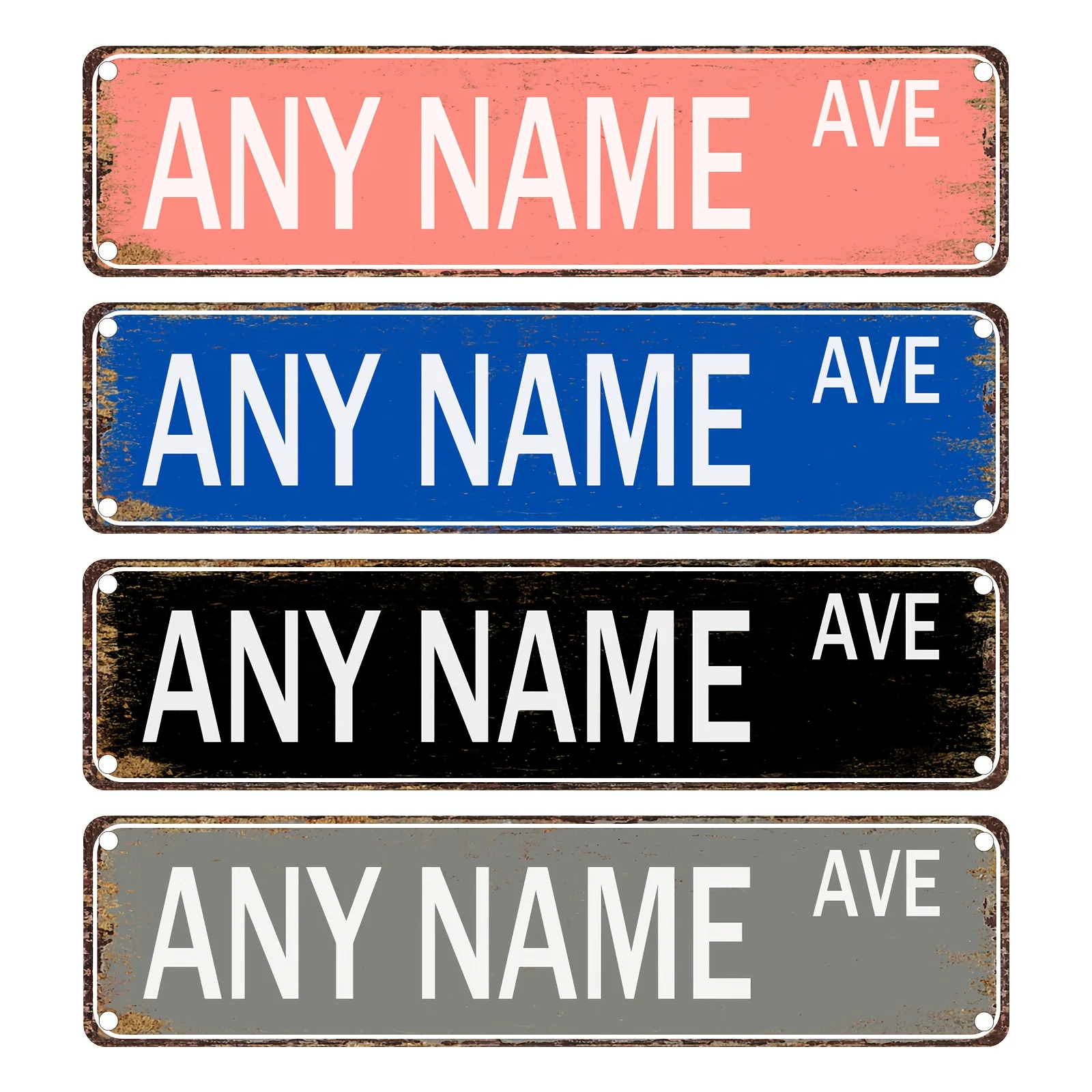 Custom Pale Pink Vintage Metal Street Sign Personalized Name Ave Plaque Retro Wall Decor 4x16 Inch