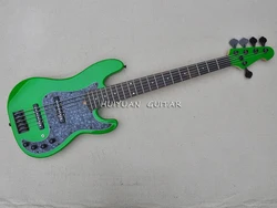 5 Strings Green Electric Bass Guitar with Rosewood Fretboard,Gray Pearl Pickguard,Customized Logo/Color Available