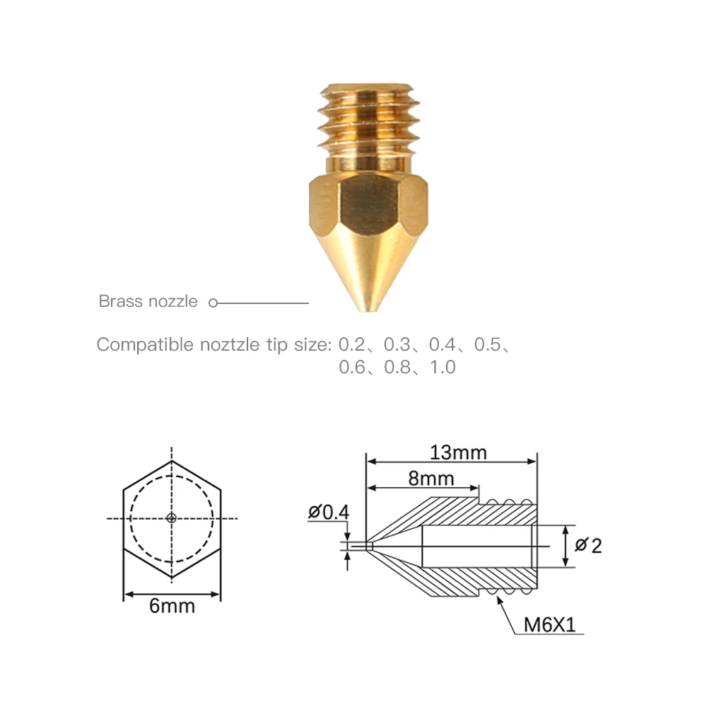 Creality-boquilla extrusora MK8 para impresora 3D, boquilla Original para impresora 3D, serie Ender-3/5 /Ender-6, 0,2, 0,3, 0,4, 0,5, 0,6, 0,8, 1,0