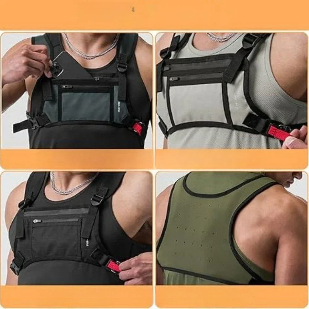 Taktische Sport-Brusttasche, Verstellbare Multitaschen-Laufweste, Leichte Outdoor-Fitness-Handyhalter-Westentasche – Detail 4
