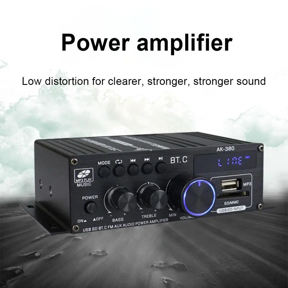 AK380 Digital Amplifier HiFi FM Audio Wireless Amplifier For Karaoke Home Car Power Bluetooth 5.0 Audio Sound Stereo Subwoofer