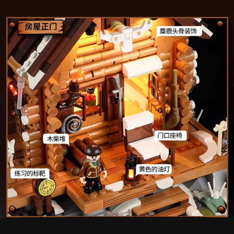 الرجعية منزل الصيد المقصورة الإضاءة اللبنات منزل خشبي فيلا عرض الشارع نموذج الحلي تجميعها اللعب #4