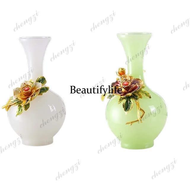 Enamel colored glass jade, Ping An vase ornament Chinese enamel colored vase living room decoration housewarming