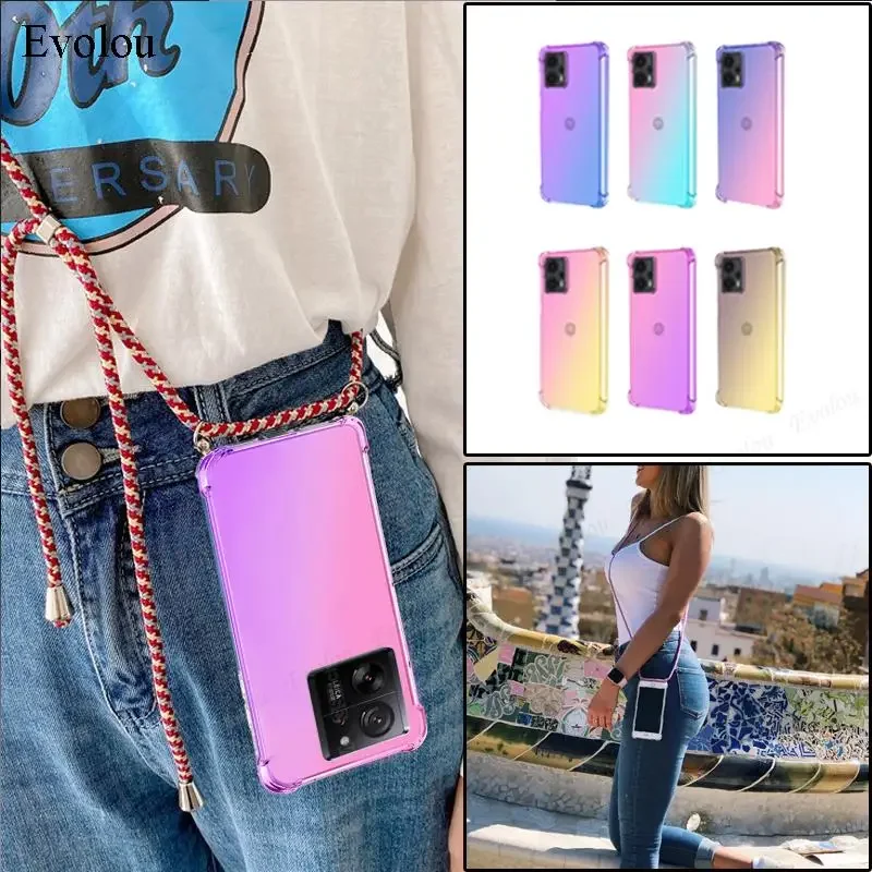 ل الشرف 400 الذكية Crossbody الحبل الرقبة حزام جراب هاتف ل الشرف X7D 4G 5G شفافة التدرج للصدمات الغطاء الخلفي