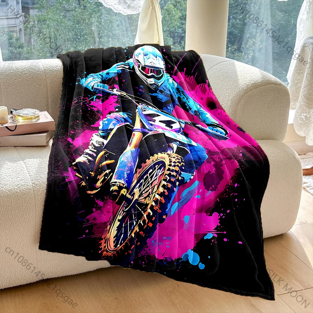 1PC Neon splatter motocross jump Print Adult Children Warm Blankets Home Travel Car Soft Comfortable Suitable for all seasons