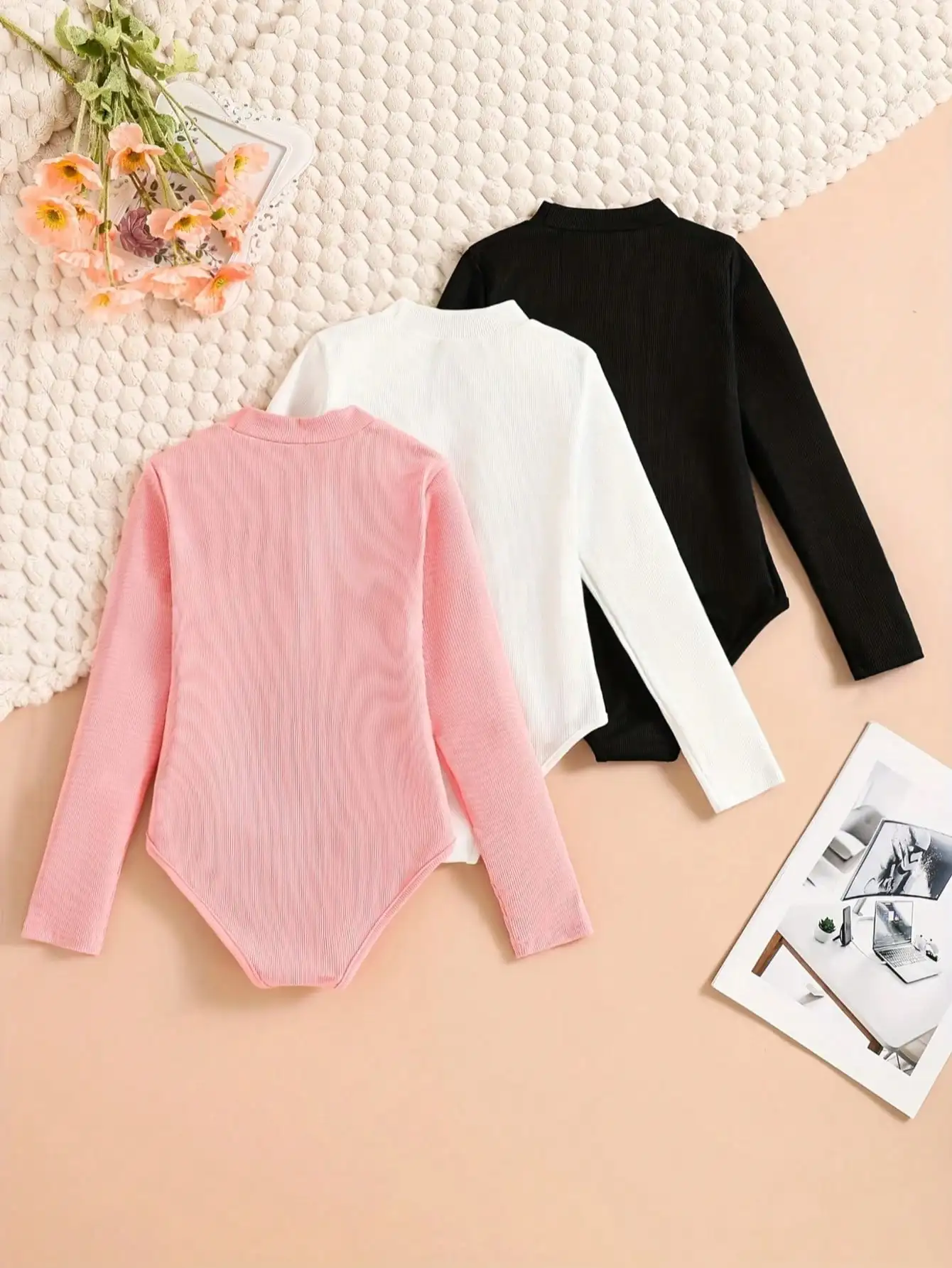 3PC-Soft and comfortable ribbed jumpsuit, multifunctional long sleeved jumpsuit, suitable for spring and autumn seasons