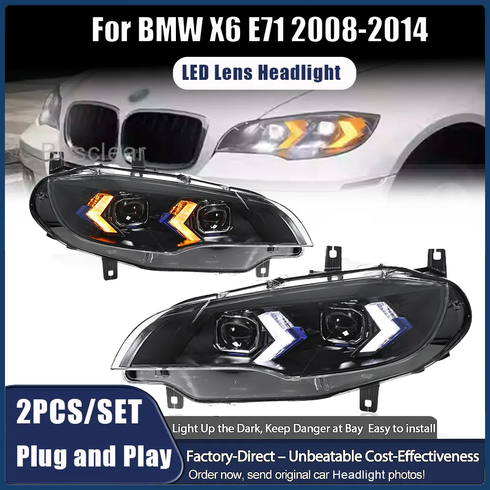 

Car Head Lamps Assmebly For BMW E71 LED Headlight 2008-2014 Headlights X6 E71 DRL Turn Signal High Beam Angel Eye Projector Lens