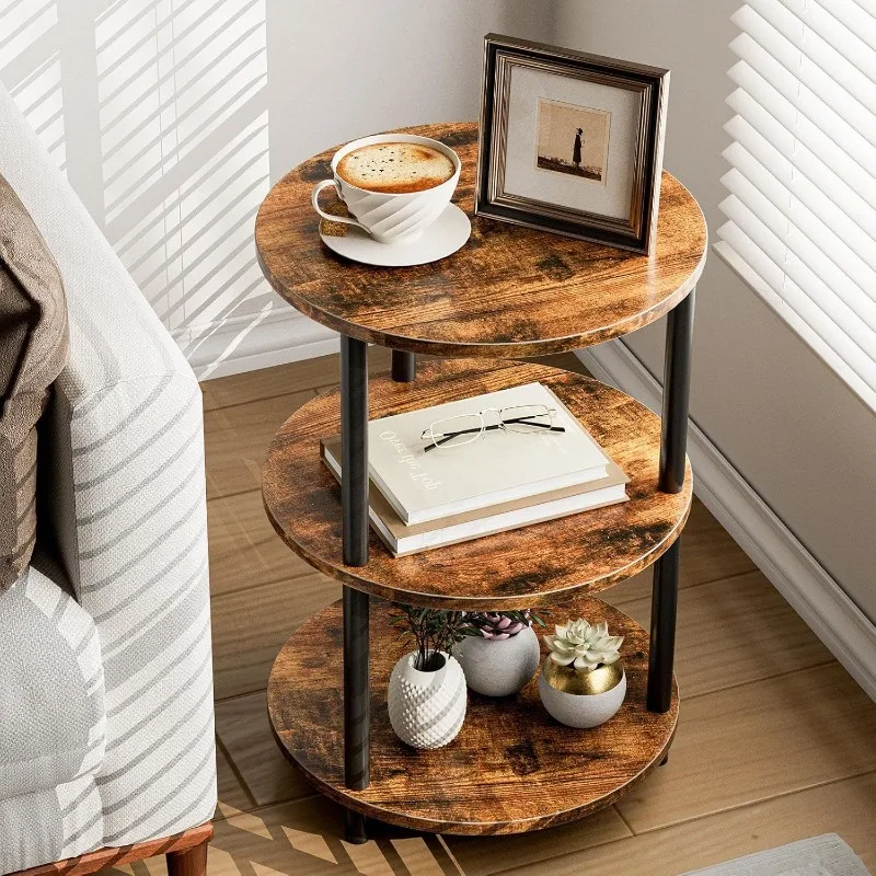 Industrial style multi-layer storage side table, small round table next to the sofa, simple bedside shelf