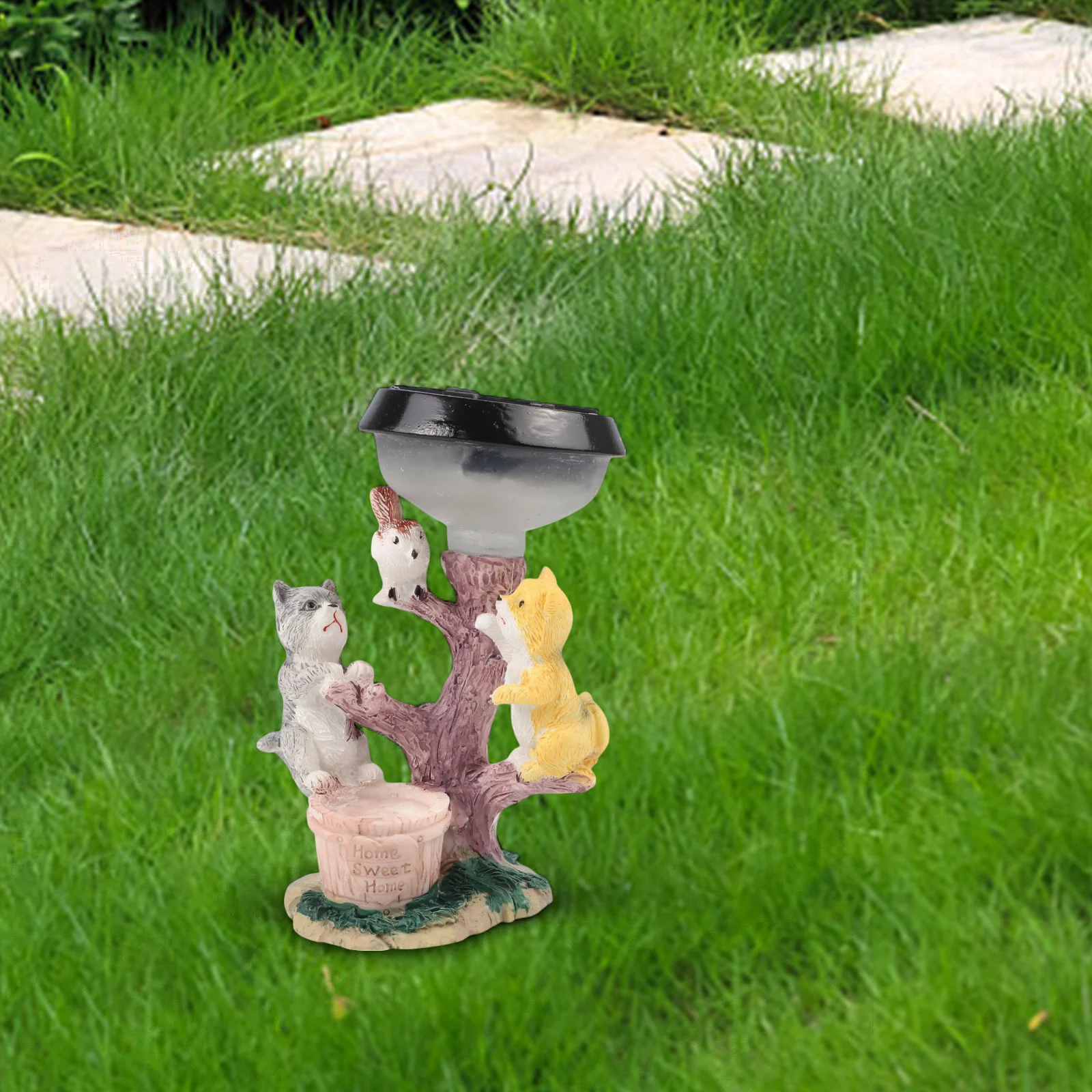 Solar Garden Light with Resin Kitten Statue IP65 Waterproof LED Lamp Powered by Monocrystalline Solar Panel for Outdoor Use