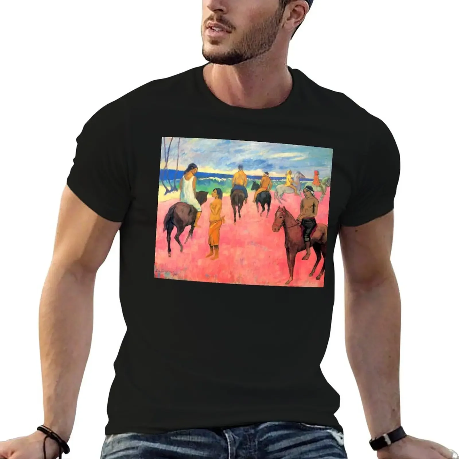 Paul Gauguin Horseman on the Beach (Hiva Hoa) T-Shirt graphic tee shirt quick-drying compression shirt men