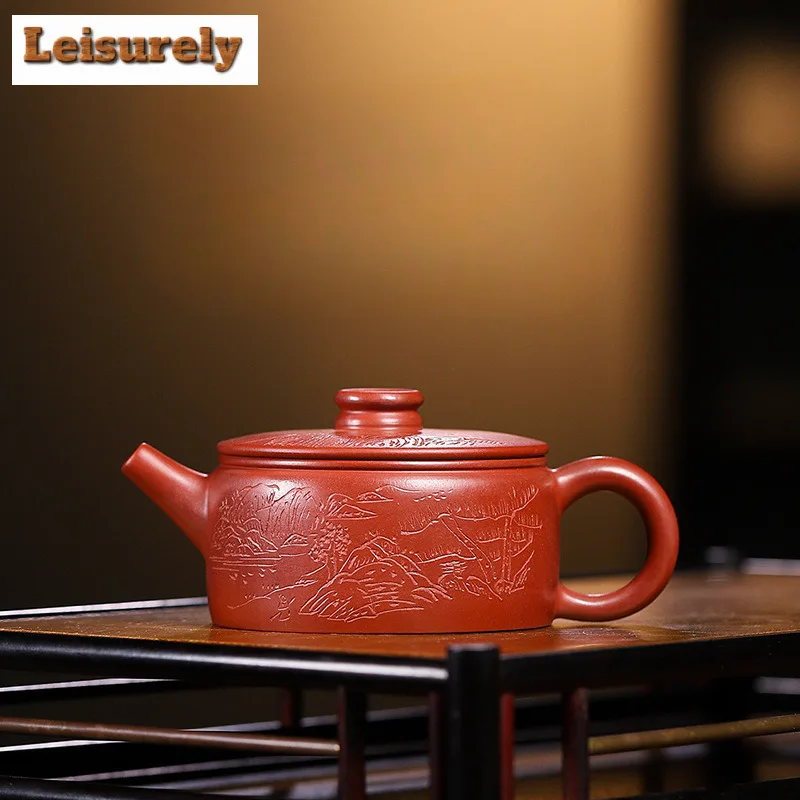 150ml Yixing Purple Clay Teapots Handmade Lucky Coin Landscape Well Curb Pot Raw Ore Dahongpao Mud Kettle With Infuser Zisha Tea