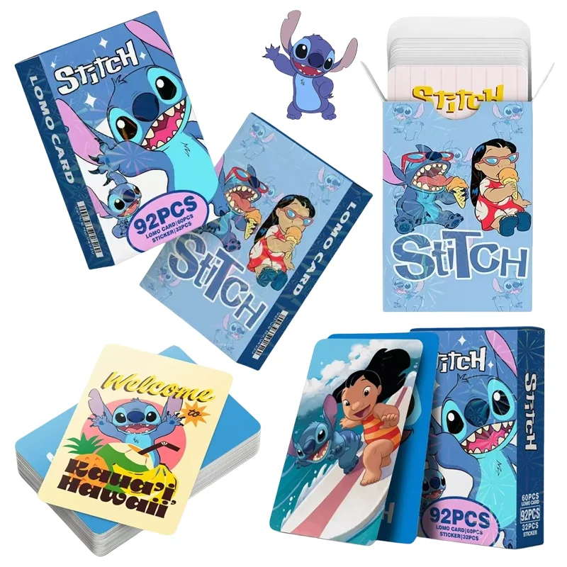 92 stks Disney Stitch Collection Kaarten Kawaii Anime Figuur Perifere Laserkaart Handboek Cartoon Jongens Meisjes Verjaardagscadeautjes Speelgoed