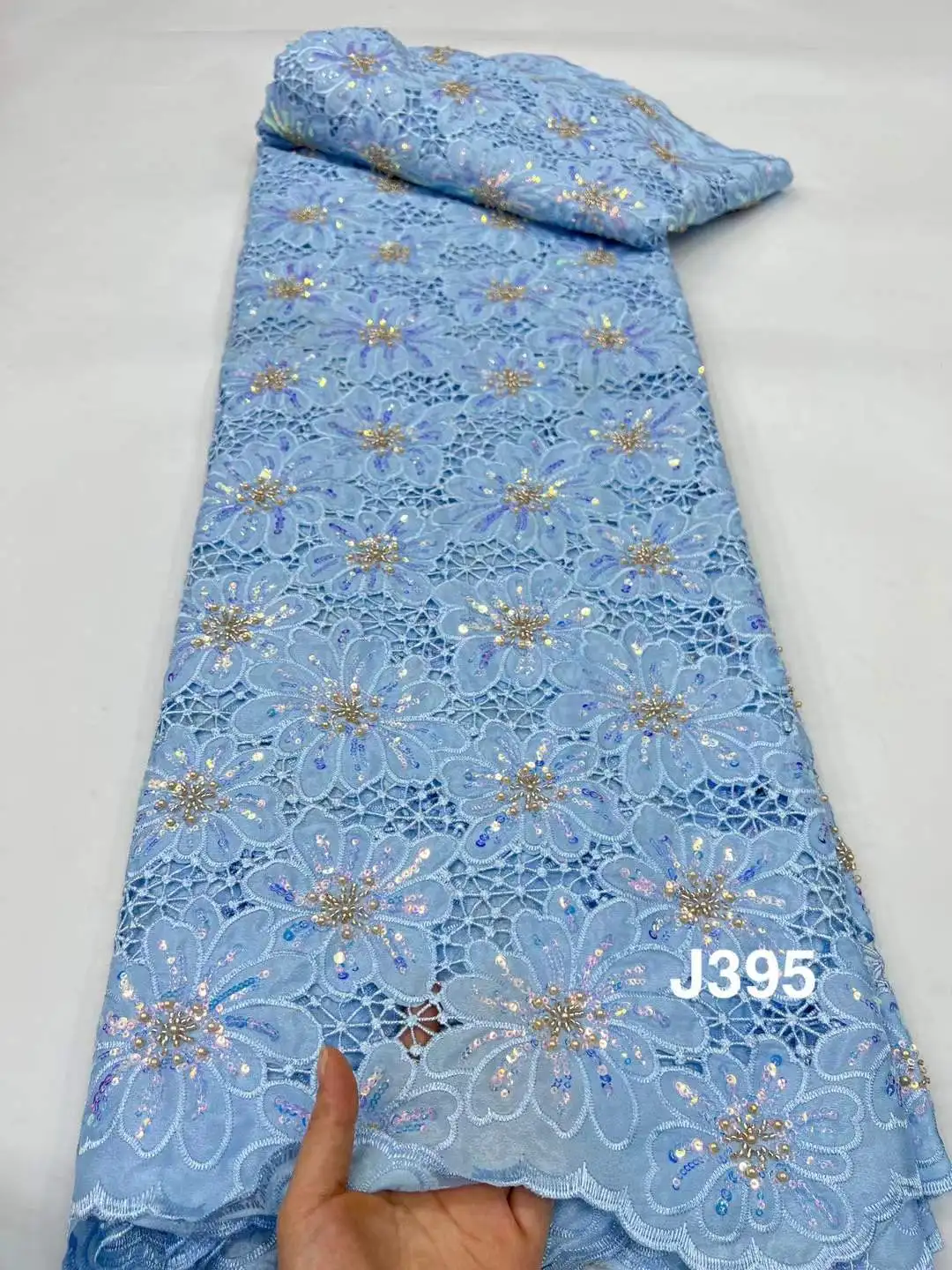 

French Luxury Sequins Chiffon Lace Fabric Embroidered 2025 High Quality African Beads Lace Fabric Wedding Dresses for Women Sew