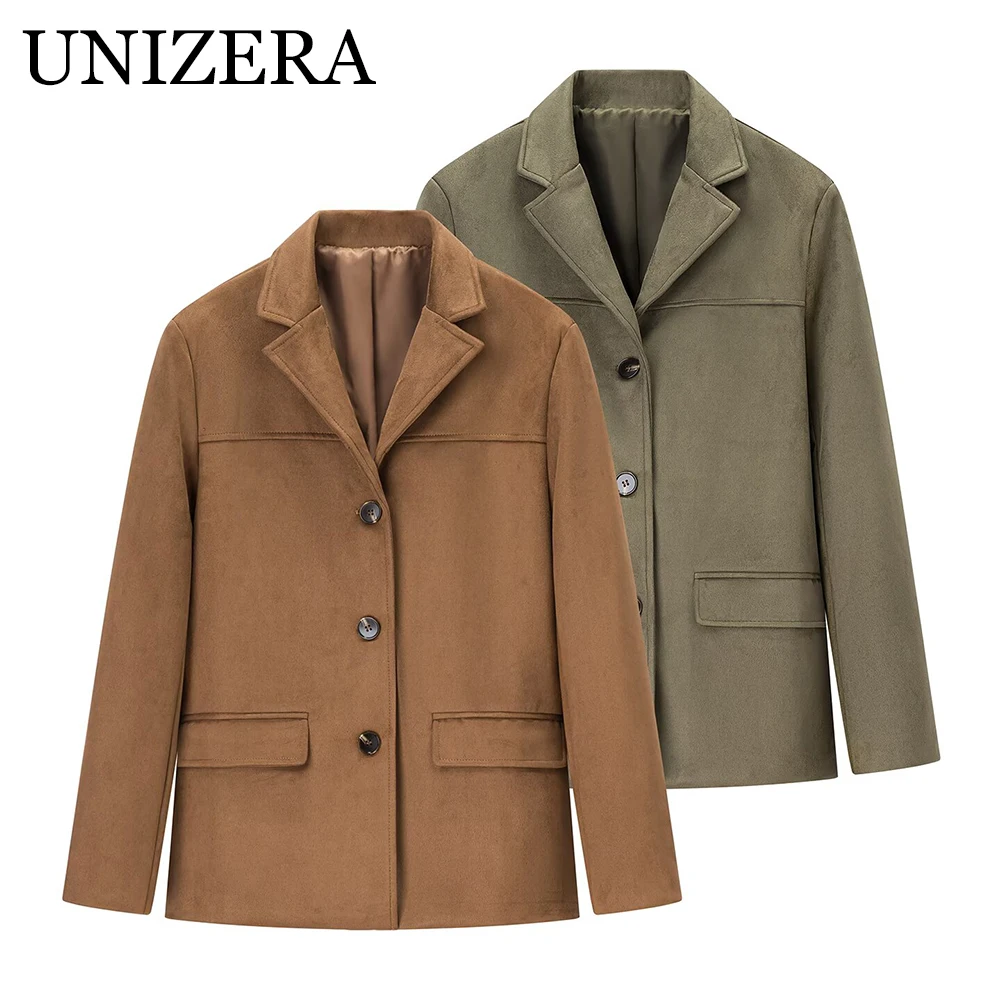 

European and American style new women's fashion versatile retro loose casual long sleeved single breasted suit jacket