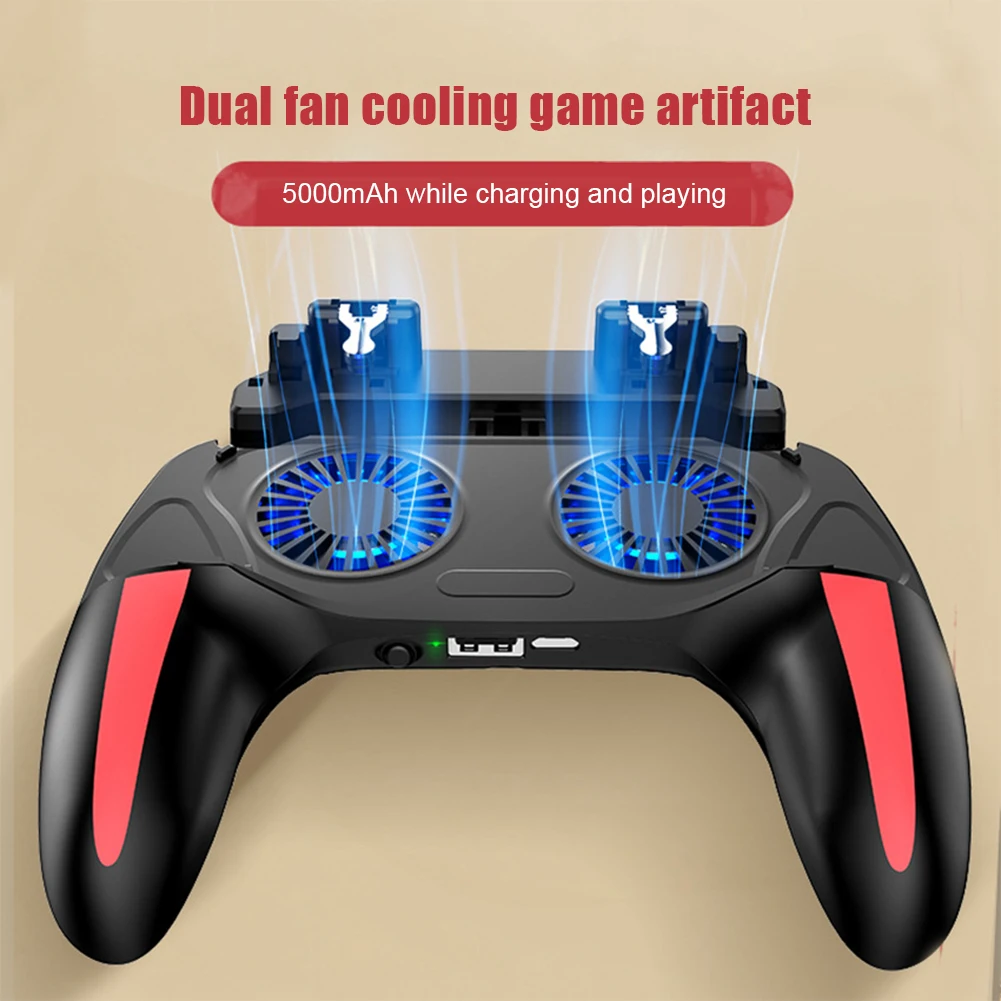 

Dual Fan Cooler Gamepad for PUBG Game Controller For 4.7-6.5 inch H10 Mobile Phone Game Shooter Joystick 500mAh Cooling Gamepad