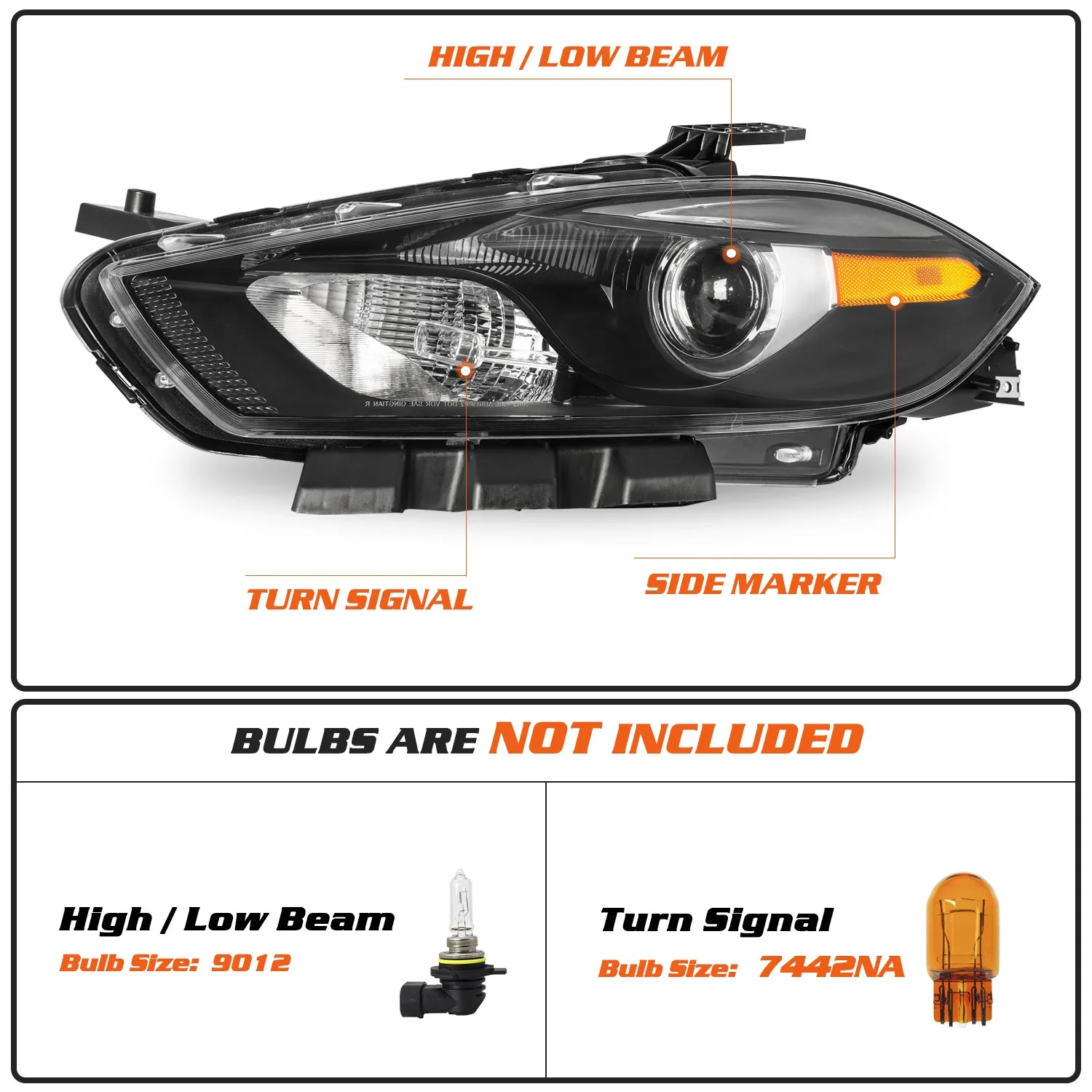 For 2013-2016 Dodge Dart Halogen w/Black Amber Driver Side Headlamps Headlights
