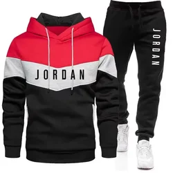 2024 Heren outdoor recreatief joggen Sport hoodie met capuchon en zwarte joggingbroek Mode Sport Herfst Winter Warm 2-delige set