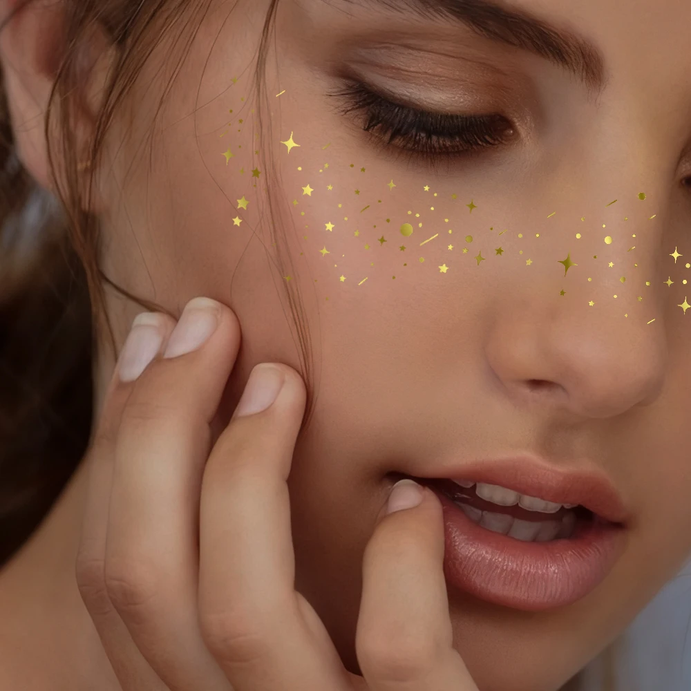 

6pcs Hot Stamping Freckles Waterproof Temporary Tattoo Sticker Golden Silvery Metallic Flash Tato Glitter Body Art Face Makeup