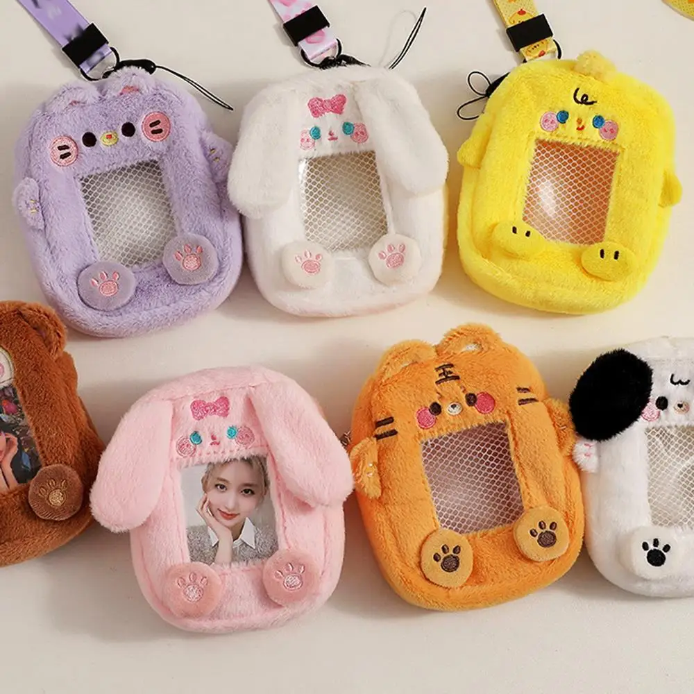 Cute Little Rabbit Animal Card Holders With Keyrings Plush Coin Wallet Portable Children Cartoon Coin Purse Girl Photocard Case