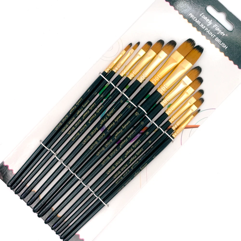 12pcs Filbert Tip Nylon Hair Paint Brush Set for Kids Acrylic Watercolor Oil Canvas, Face Nail Body Art, Model Making, Rock Pain