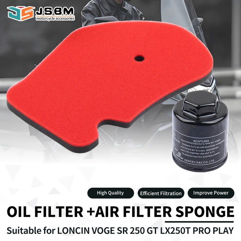 JSBM Motorcycle Accessories Washable Double layer Air Filter Oil Filters For LONCIN VOGE SR250GT SR 250 GT LX250T PRO PLAY