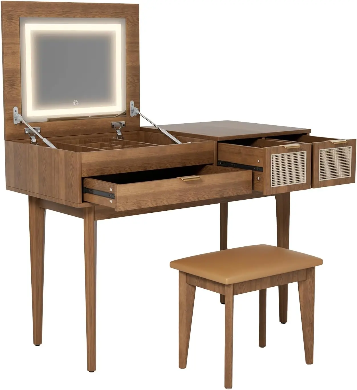 Vanity Table, Makeup Vanity With Flip-Top Mirror In 3 Colors And 3 Drawers, Vanity Dressing Table Set With Stool, Vanity Makeup