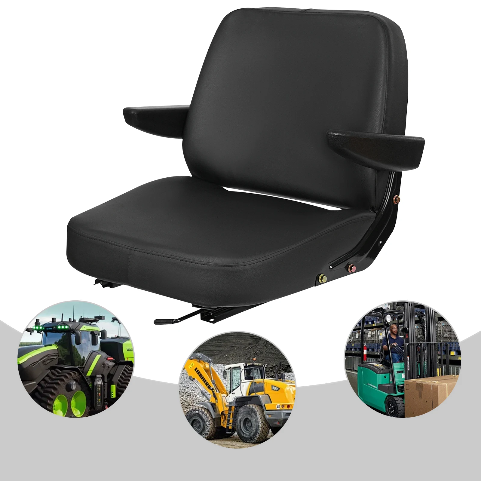 Modern 100kg Forklift Seat Comfortable Driver Side Tractor Seat Forklift Seat with Armrest Black  for Forklifts and Tractors