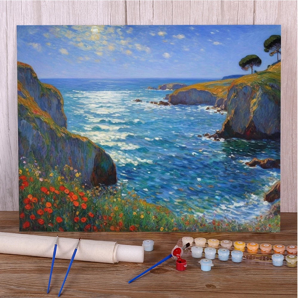 Seaside Scenery Coloring By Numbers Painting Package Oil Paints 40*50 Painting On Canvas Handmade Crafts For Adults Handicraft