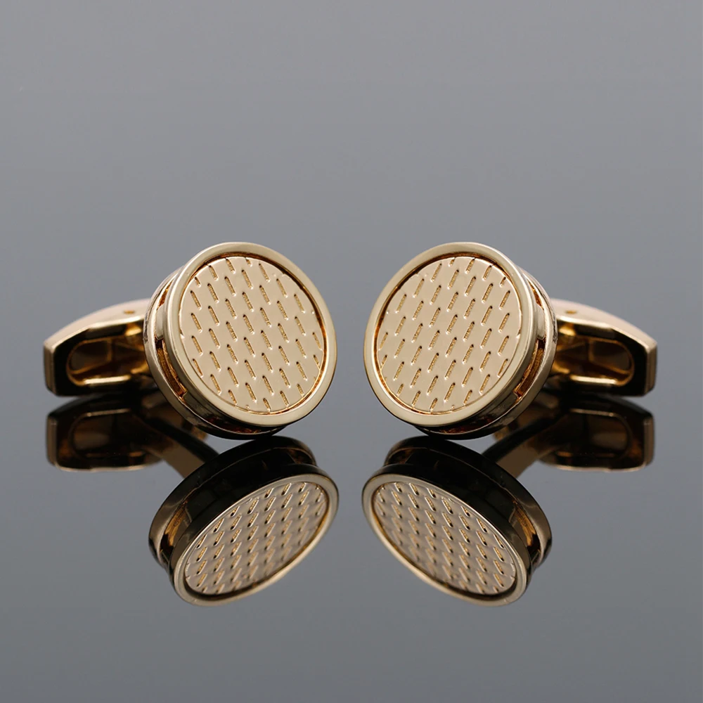 Cufflinks for Men Gold TOMYE XK22S036 Fashion Golden Grid Round Wedding Dress Shirt Cuff Links