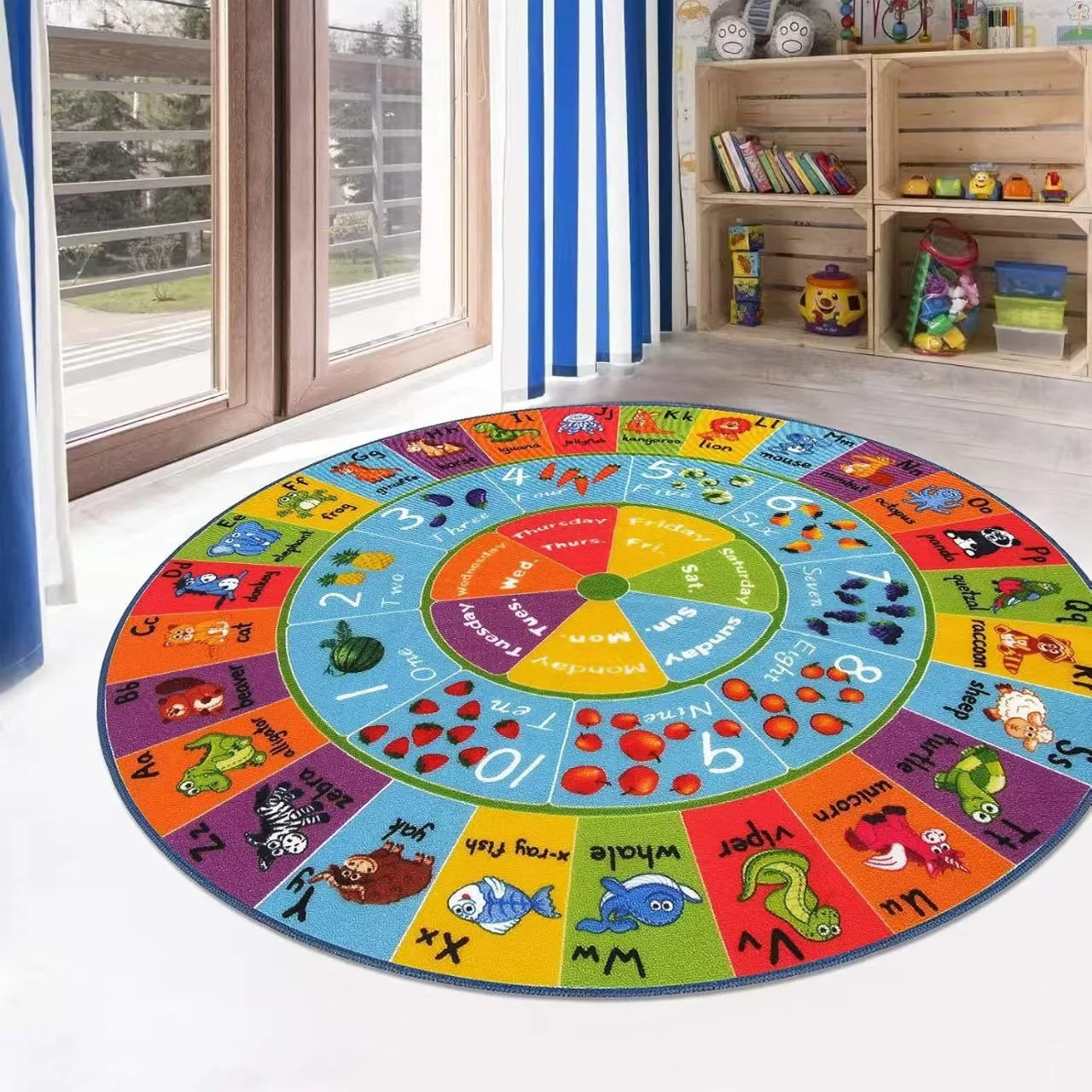 Alphabet Learning Round Carpet Living Room Large Rug Animal Number Circle Carpet Bedroom Sofa Floor Mat