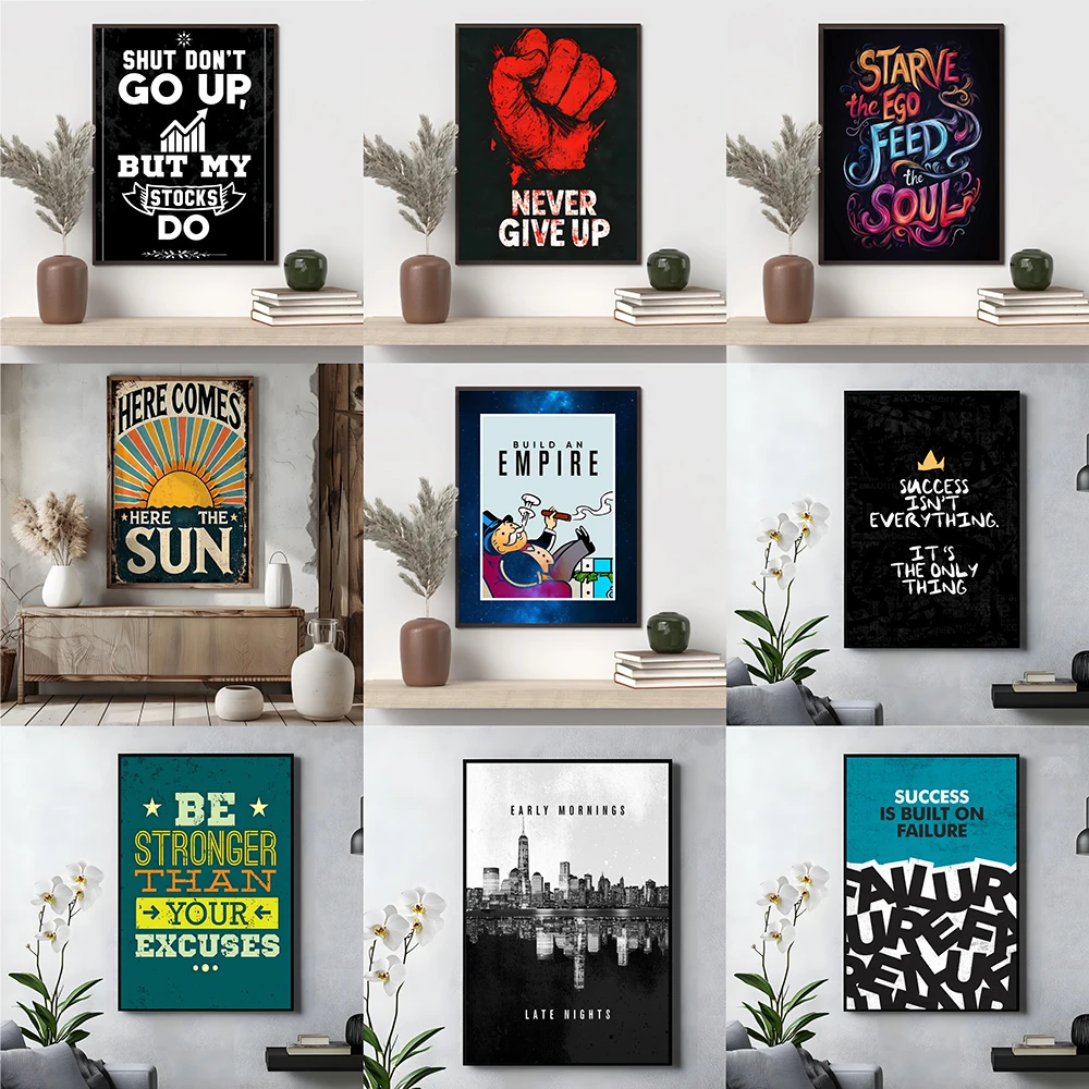 

Cartoon Comic Motivational Inspired Poster Never Give Up Inspirational Canvas Painting Success Quote Wall Art Room Home Decor