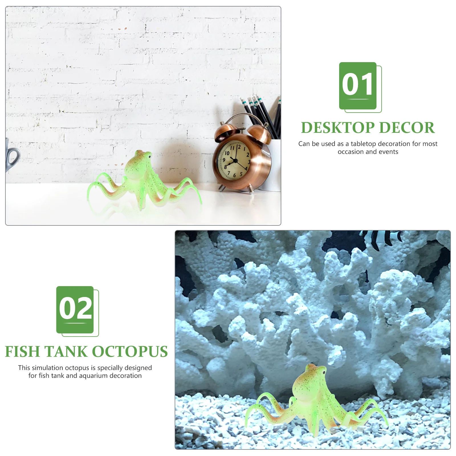 

Night Fluorescent Octopus Aquarium Ornament Lifelike Fish Tank Decoration Premium Material Exquisite Details Tabletop Gift