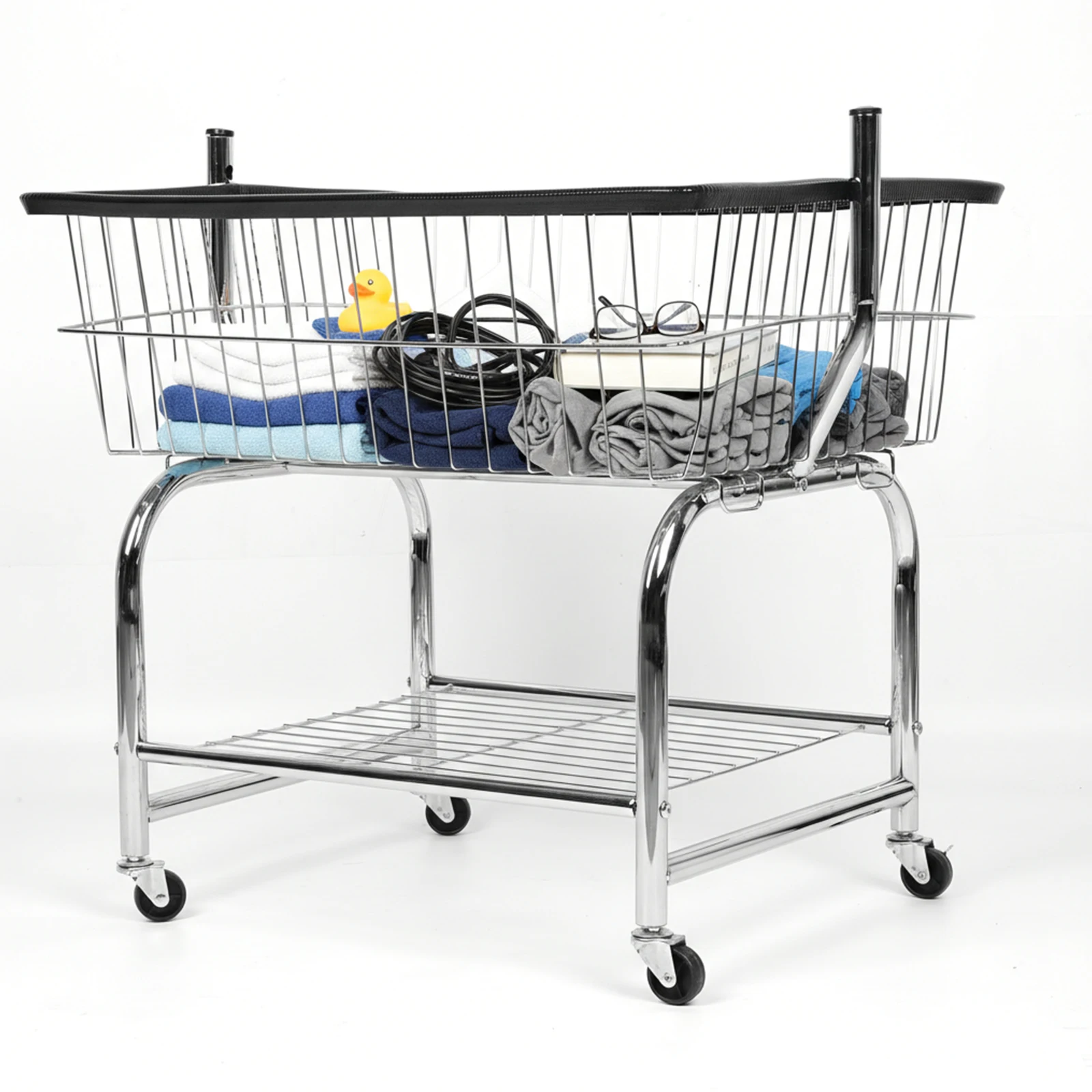 

Металлическая тележка для белья на колесиках, корзина для белья 19x15x22 дюйма, универсальная для прачечной, ванной комнаты, спальни