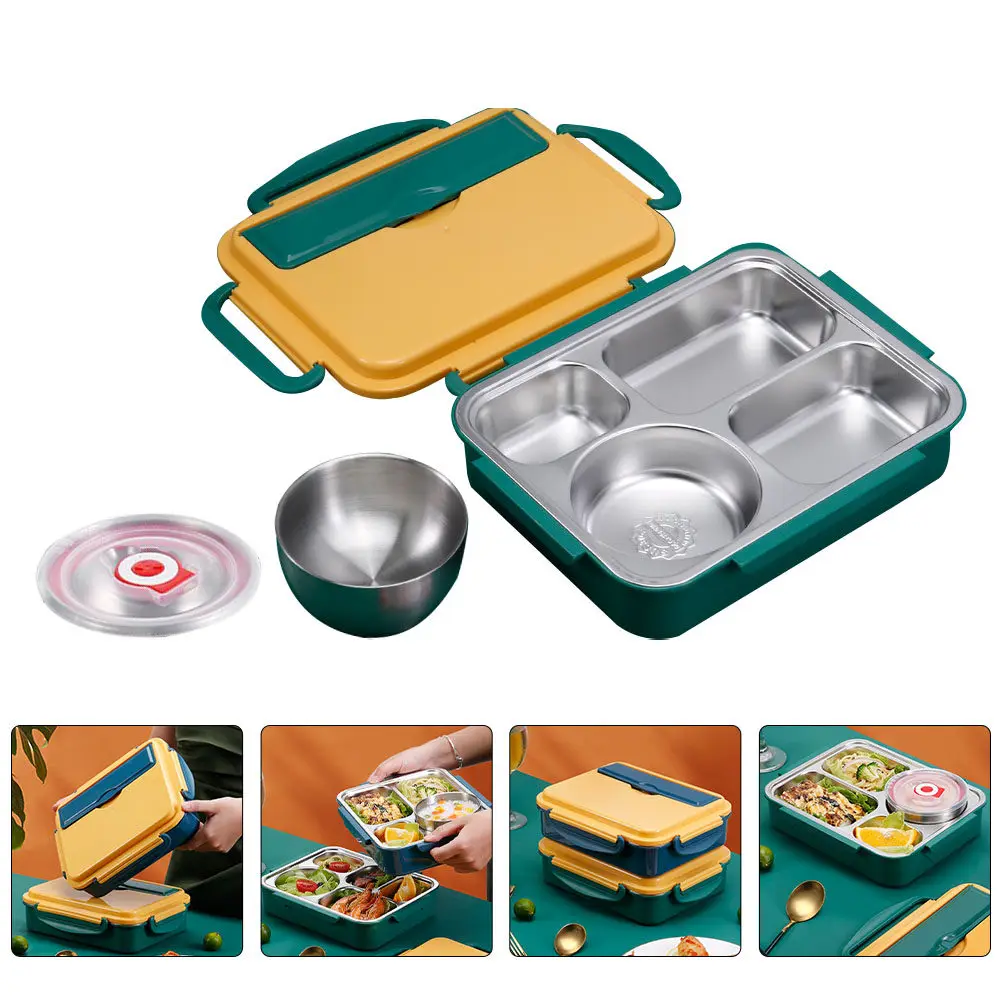 

1Set Insulated Bento Box Double Layers Divided Grid Fresh Keeping Lunch Case Portable Food Container for Students Office Workers