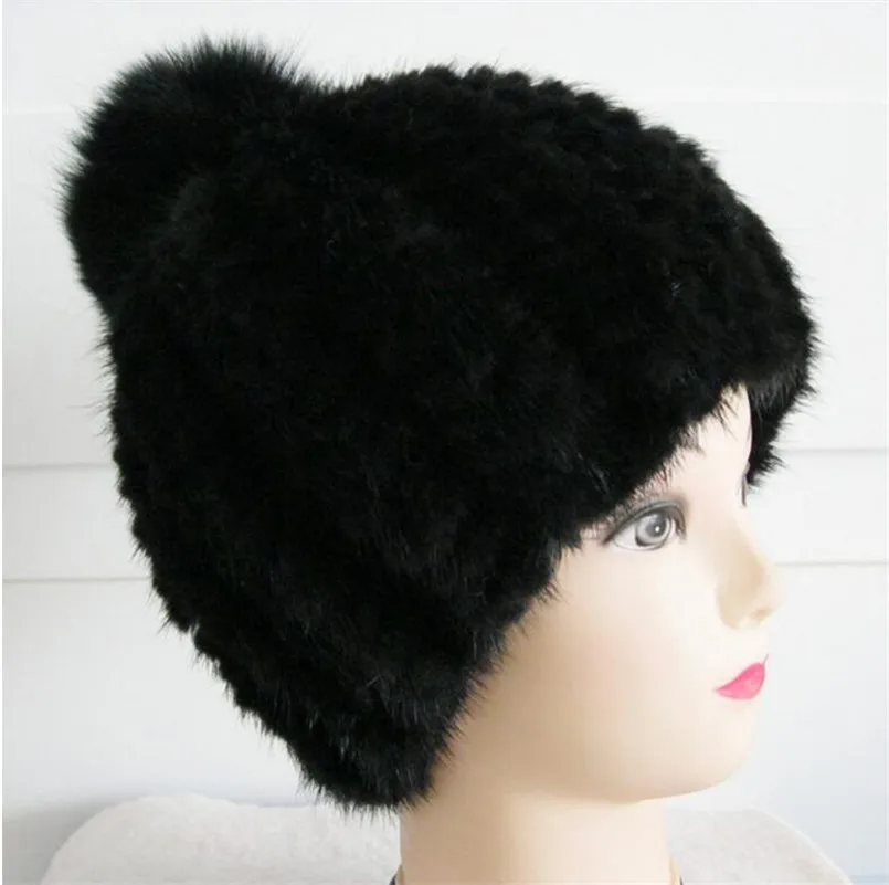 قبعة مريحة مخططة من فرو المنك والثعلب - قبعة شتوية دافئة محبوكة مع كرة كبيرة فاخرة، أزياء نسائية أنيقة #4