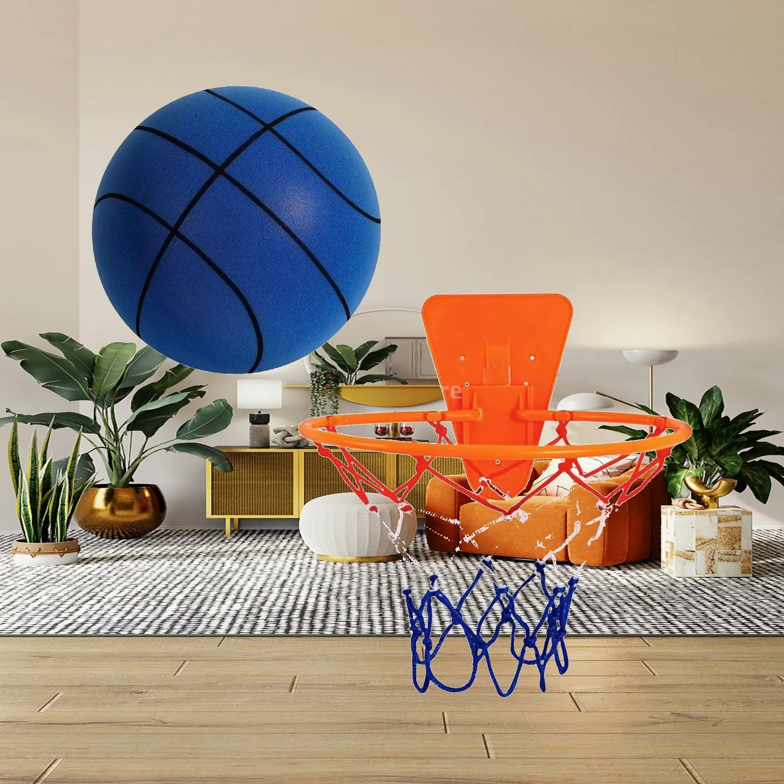 

Silent Basketball Soft Foam Ball Set with Mini Hoop for Home Kids Indoor Basketball Basket Training
