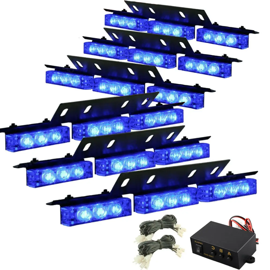 54-LEDs Flashing Dash Visor Emergency Warning Light  1-in-6 Front Bumper Grille Strobe Light Bar for for 12V Trailer Trucks
