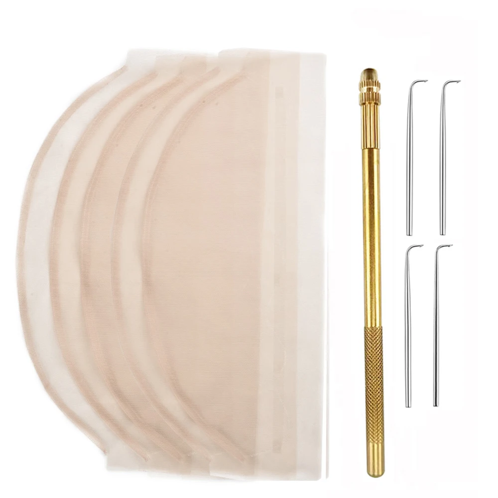 

10 Pieces Wig Making Kit Including 5 Swiss Lace Net and Brass Ventilating Holder with 4 Ventilating Needles Wig Kit for Lace Fro