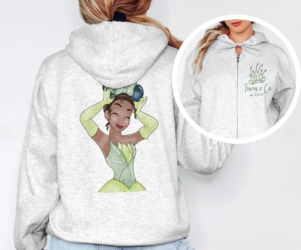 لون السحاب هو نفس ملابس الأميرة Zip Up Princess Kids Hoodie Womens Ariel Sweatshirt Princess and the Frog #2