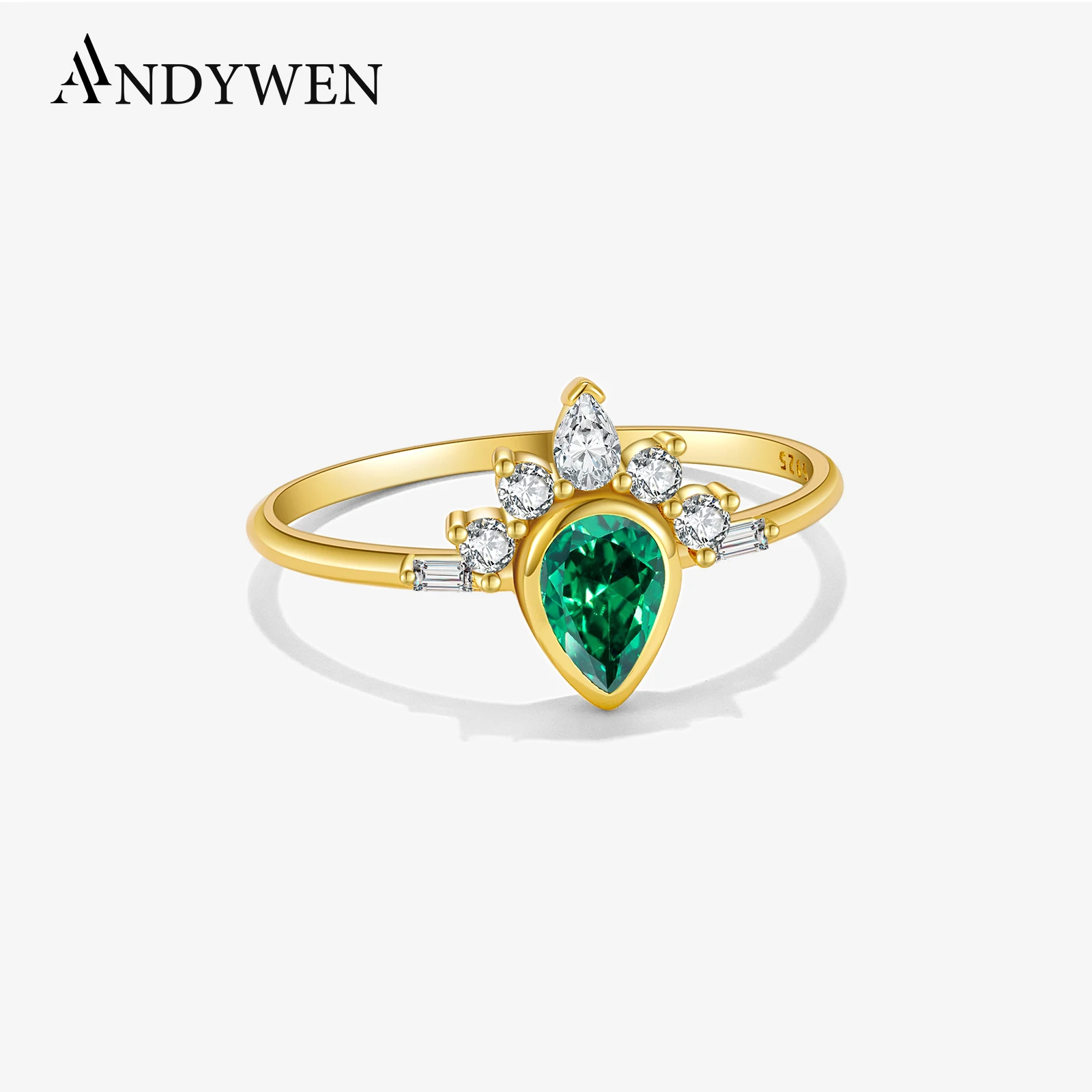 ANDYWEN 925 Sterling Silver Big Pear Shaped Green CZ Zircon Circle Ring Women Gemstone Luxury Jewelry Wedding Accessories Gift