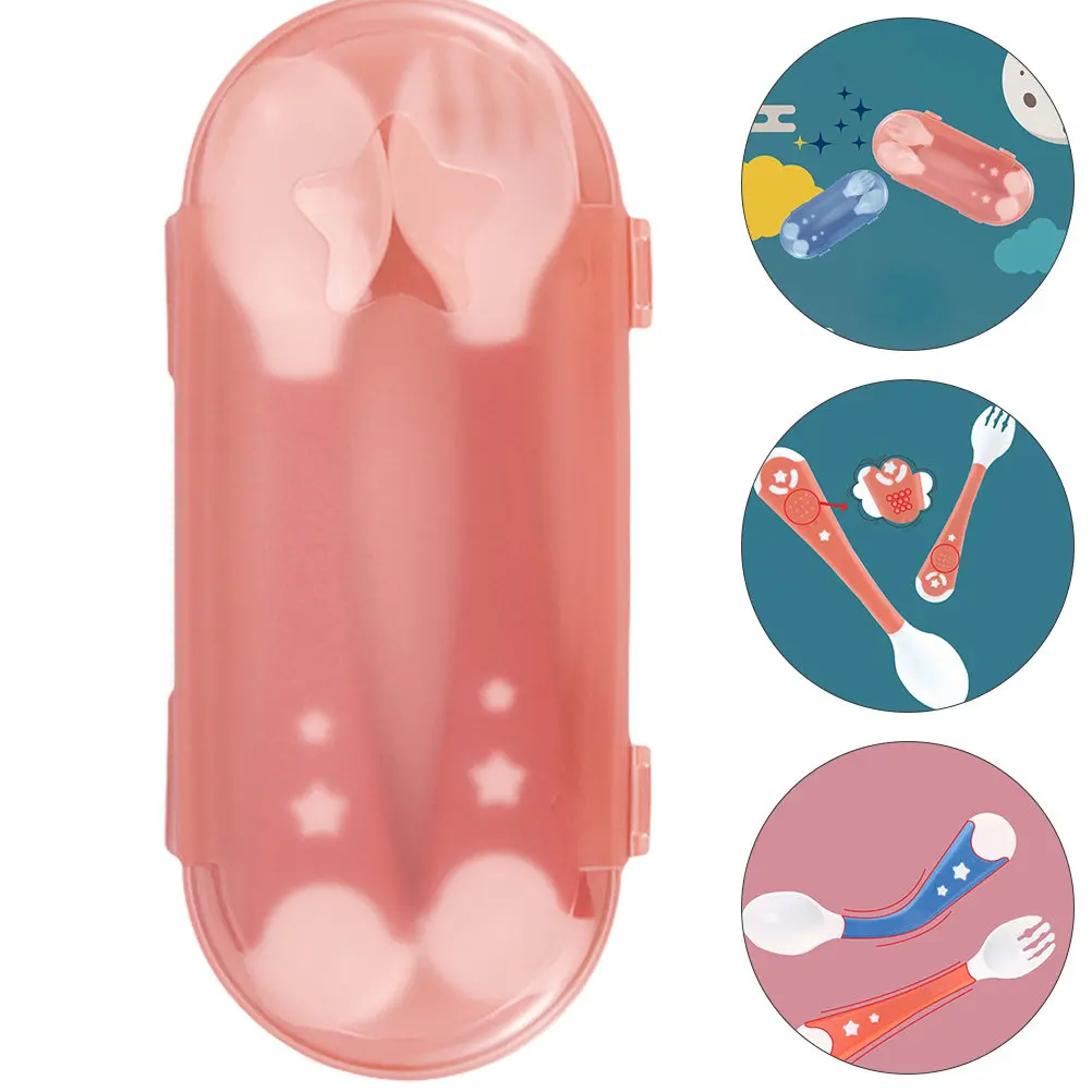 

1 Set Baby Tableware Fork Spoon Set Bendable Flexible Feeding Tools Non-Slip Handle Safe Toddler Self-Feeding Learning