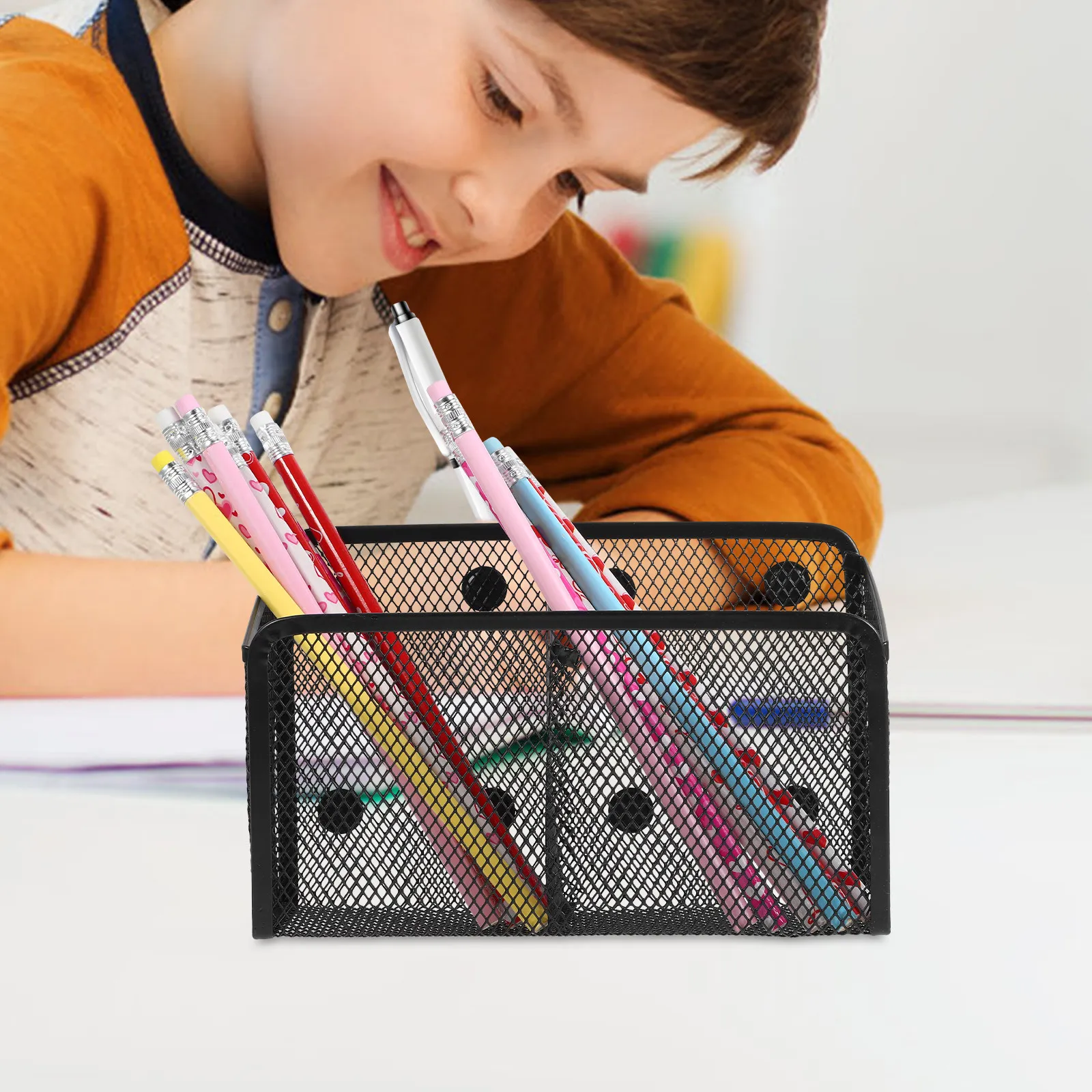 Magnetic Pen Holder Set 3pcs – Metal Mesh Pencil Organizer for Fridge, Whiteboard, Office & School