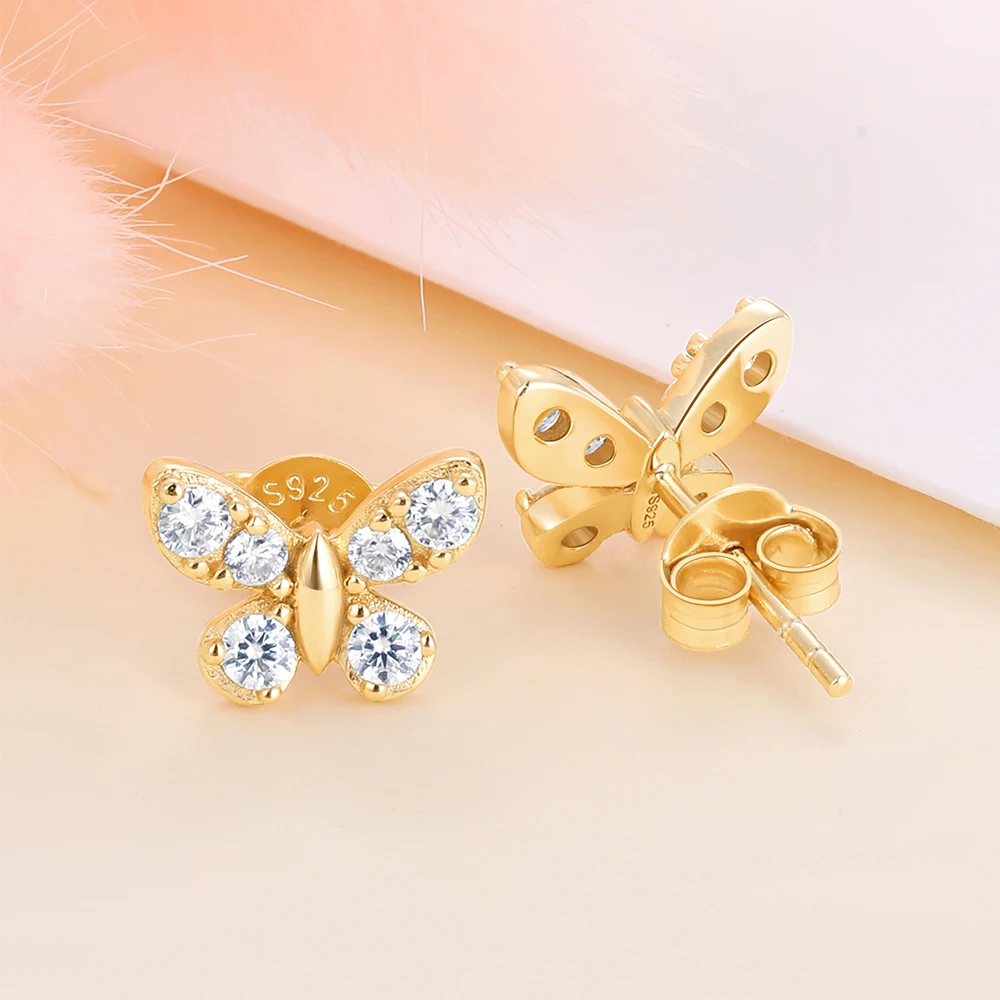 TYYL D Color Moissanite Butterfly Stud Earrings for Women 925 Sterling Silver Hypoallergenic Sparkling Dainty Studs Fine Jewelry
